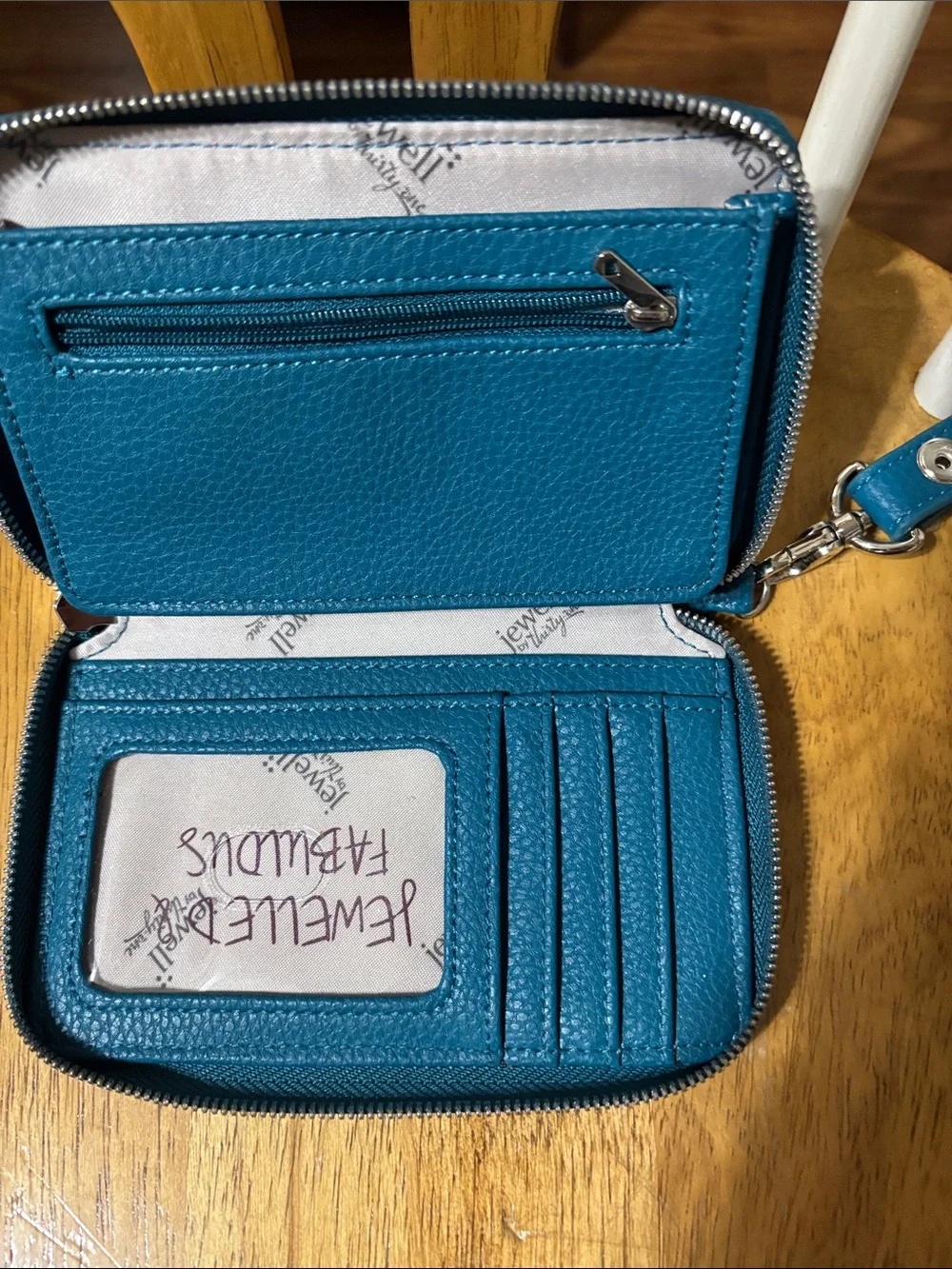 Teal Leather Wristlet Wallet - Unknown Brand